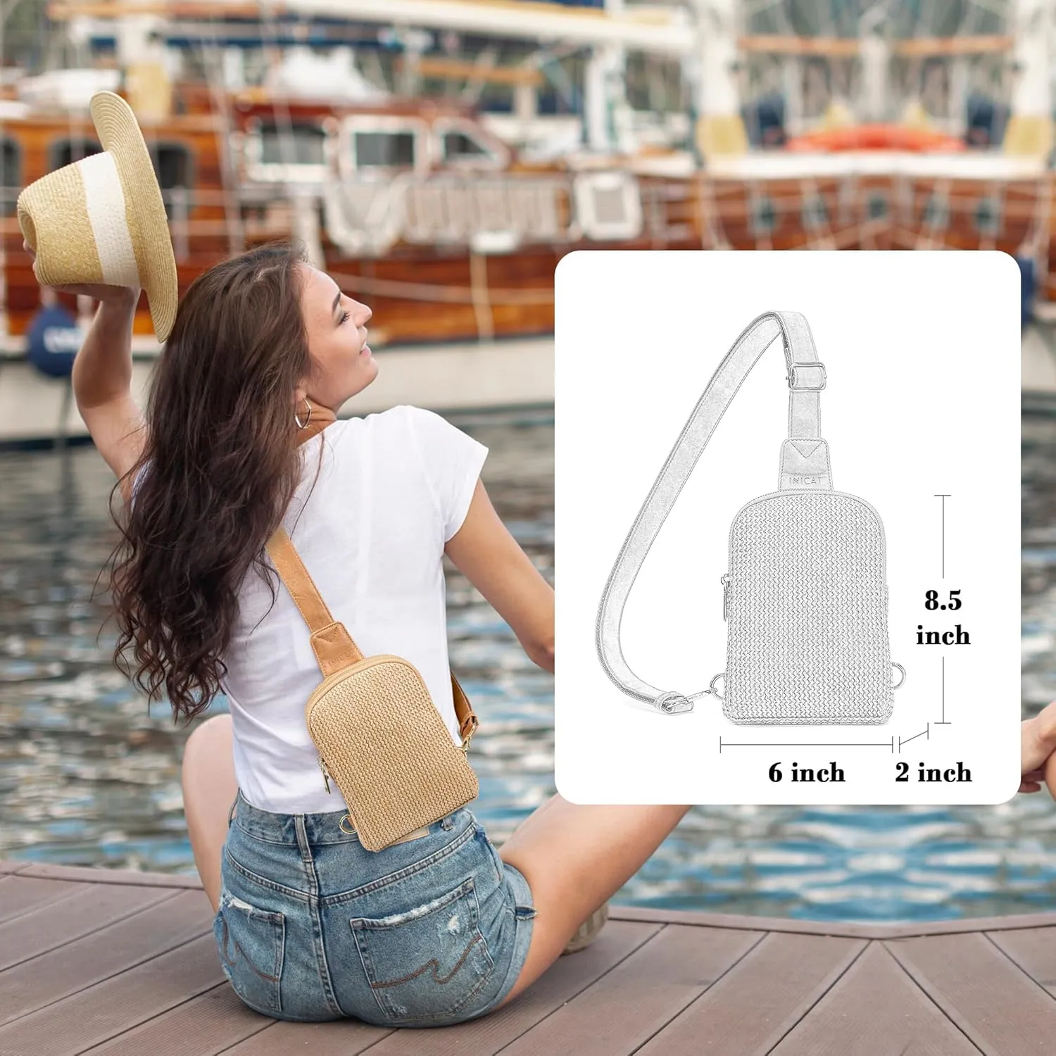 INICAT Summer Straw Bag Small Sling Beach Bag Crossbody Bags for Women