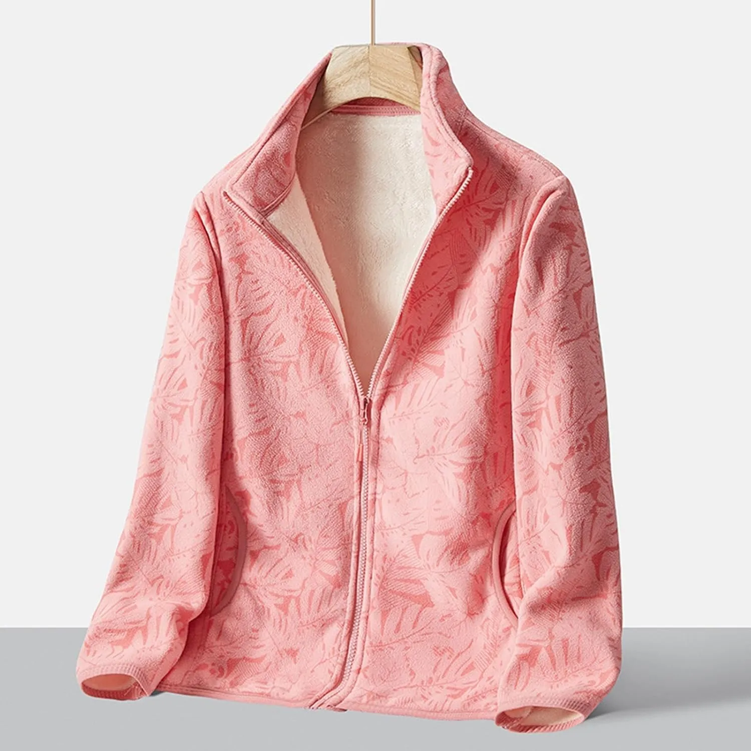 Jackets for Women Solid Color Thin Fuzzy Fleece Lightweight Cardigans Jacket Full Zip Up Cropped Warm Winter Coats