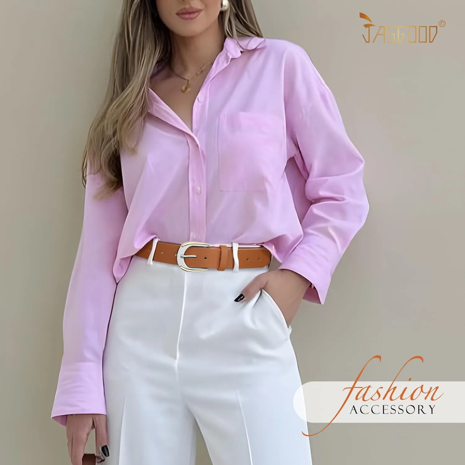 JASGOOD Women's Leather Belts for Jeans Pants Dresses Ladies Faux Leather Waist Belts with Gold and Silver Buckle
