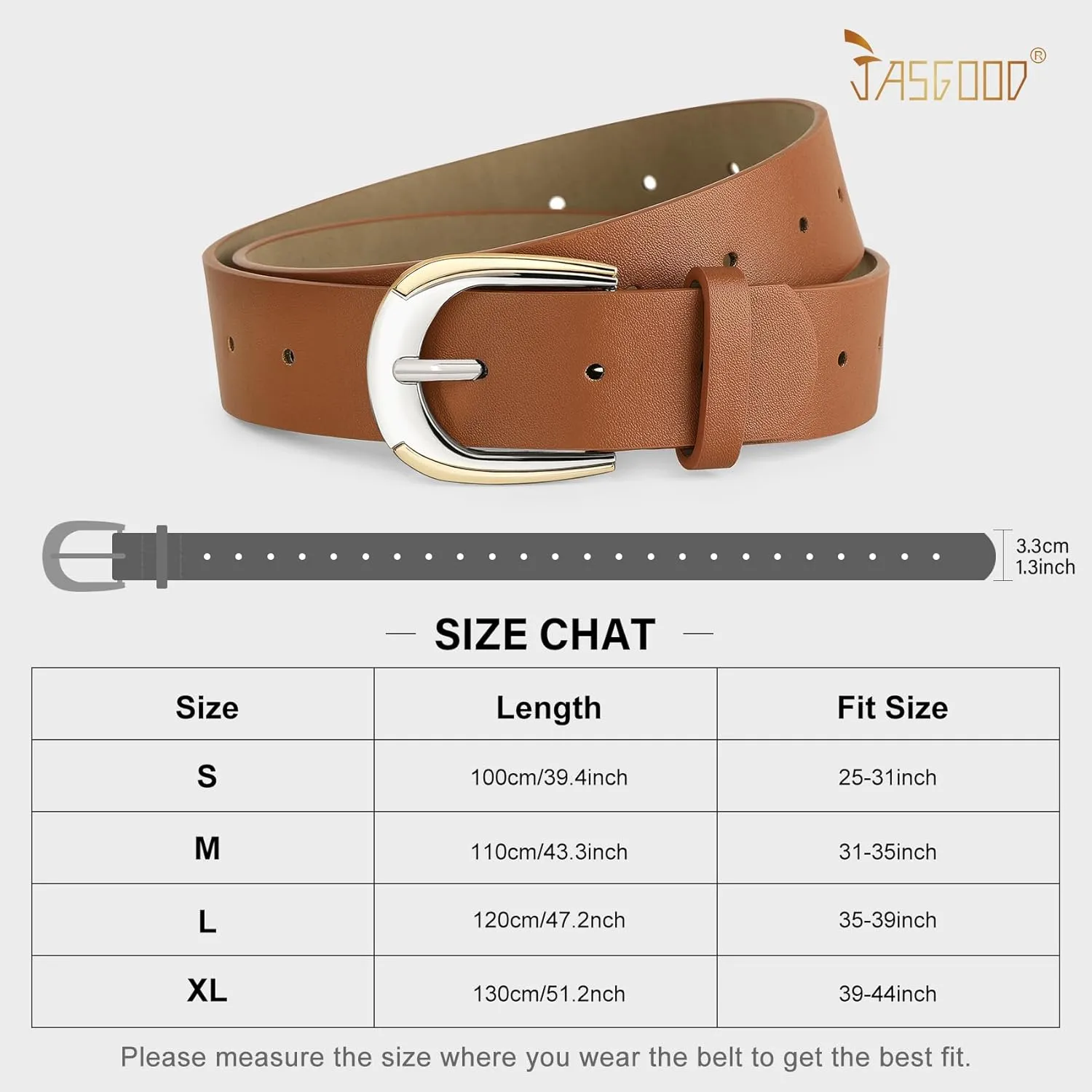 JASGOOD Women's Leather Belts for Jeans Pants Dresses Ladies Faux Leather Waist Belts with Gold and Silver Buckle