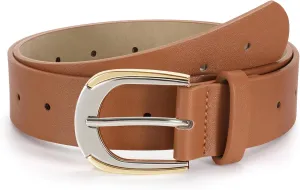 JASGOOD Women's Leather Belts for Jeans Pants Dresses Ladies Faux Leather Waist Belts with Gold and Silver Buckle