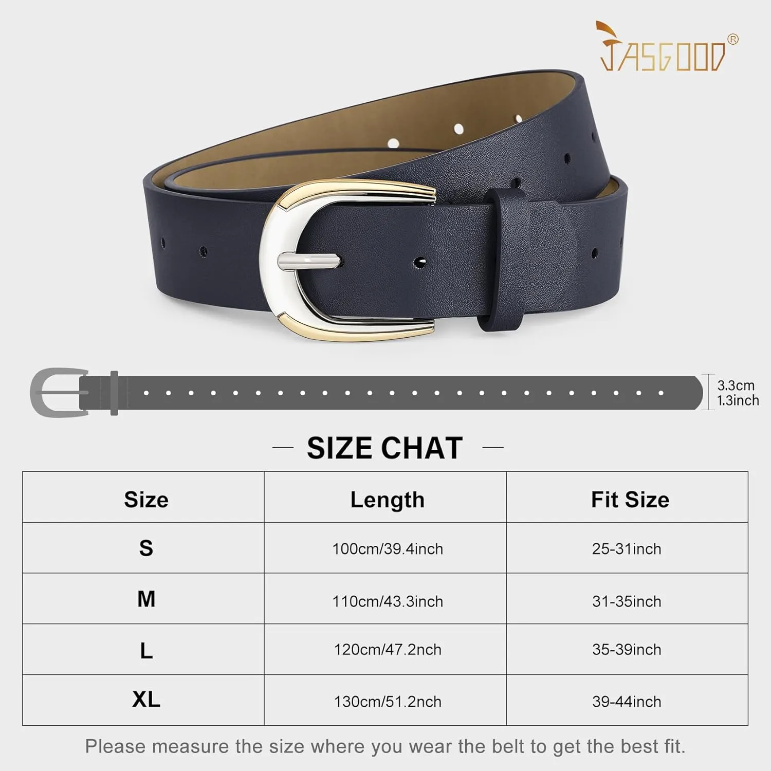 JASGOOD Women's Leather Belts for Jeans Pants Dresses Ladies Faux Leather Waist Belts with Gold and Silver Buckle