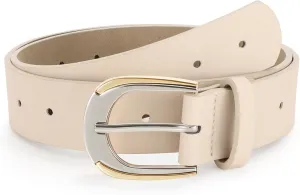 JASGOOD Women's Leather Belts for Jeans Pants Dresses Ladies Faux Leather Waist Belts with Gold and Silver Buckle