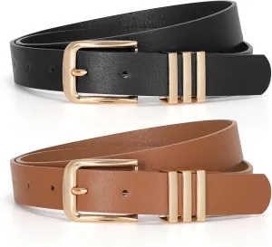 JASGOOD Women's Leather Belts Ladies Fashion Leather Belts for Jeans Pants Dress with Metal Gold Buckle