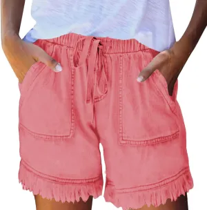 Jean Shorts Women High Waisted Drawstring Cut Off Denim Shorts Summer Hot Raw Hem Jeans Short Pants with Pockets