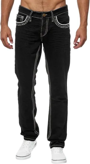 Jeans for Men Relaxed Fit Mid-Rise Straight-Leg Jean Stretch Casual Flat Front Classic Tapered Leg Moto Biker Jeans