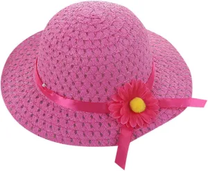 Kids 𝐒traw Hat Wide Brim Floppy Woven Sun Visor Hat Little Girls Sun Hat Gardening Hat with Flower for Tea Party