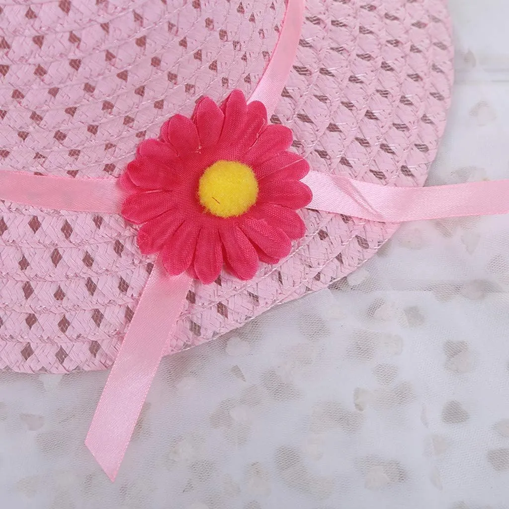 Kids 𝐒traw Hat Wide Brim Floppy Woven Sun Visor Hat Little Girls Sun Hat Gardening Hat with Flower for Tea Party