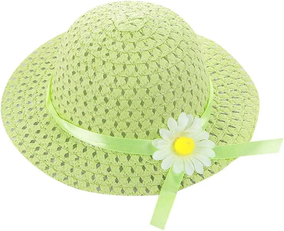 Kids 𝐒traw Hat Wide Brim Floppy Woven Sun Visor Hat Little Girls Sun Hat Gardening Hat with Flower for Tea Party