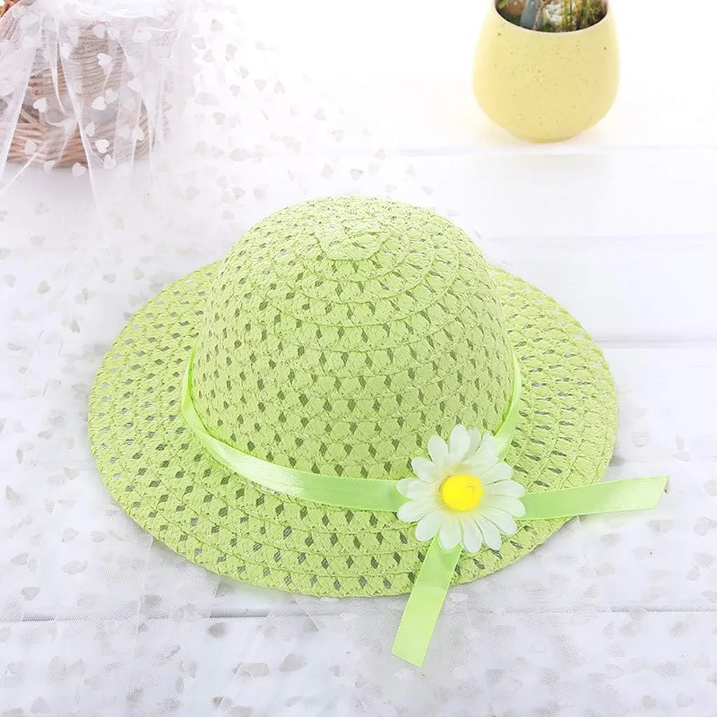 Kids 𝐒traw Hat Wide Brim Floppy Woven Sun Visor Hat Little Girls Sun Hat Gardening Hat with Flower for Tea Party