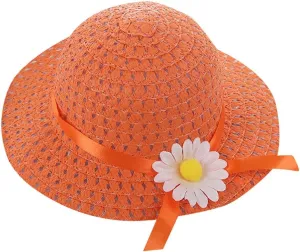 Kids 𝐒traw Hat Wide Brim Floppy Woven Sun Visor Hat Little Girls Sun Hat Gardening Hat with Flower for Tea Party