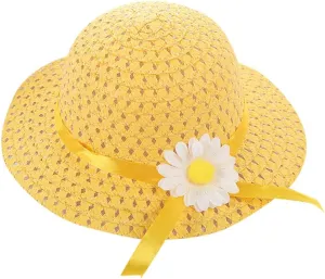Kids 𝐒traw Hat Wide Brim Floppy Woven Sun Visor Hat Little Girls Sun Hat Gardening Hat with Flower for Tea Party