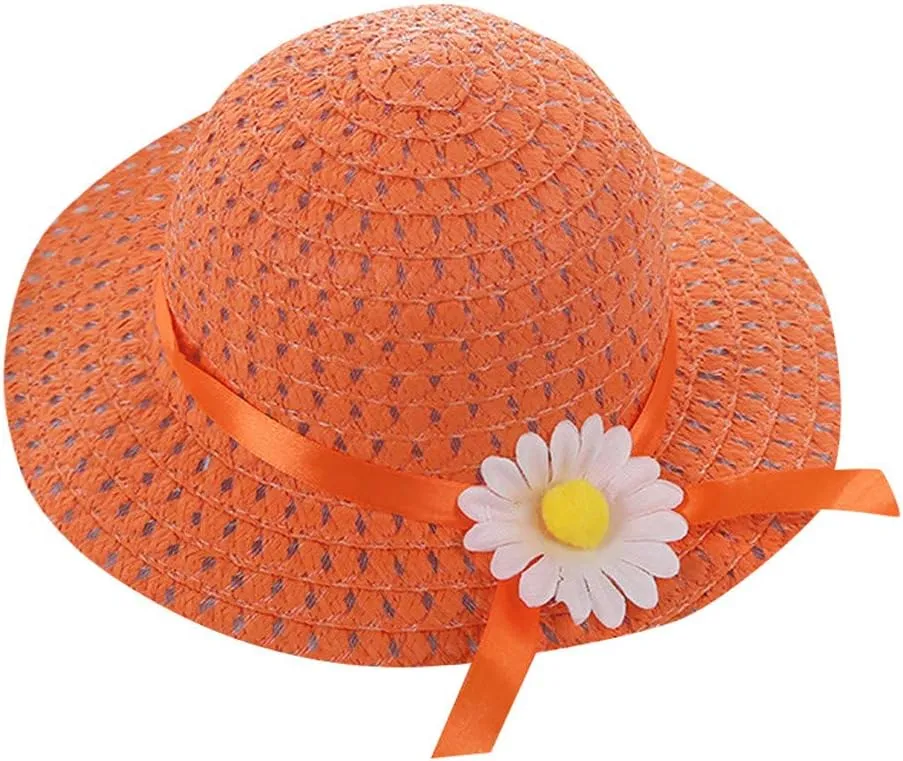 Kids 𝐒traw Hat Wide Brim Floppy Woven Sun Visor Hat Little Girls Sun Hat Gardening Hat with Flower for Tea Party