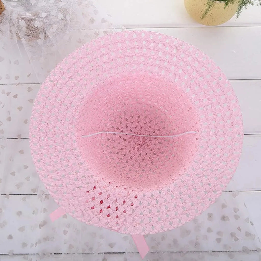 Kids 𝐒traw Hat Wide Brim Floppy Woven Sun Visor Hat Little Girls Sun Hat Gardening Hat with Flower for Tea Party
