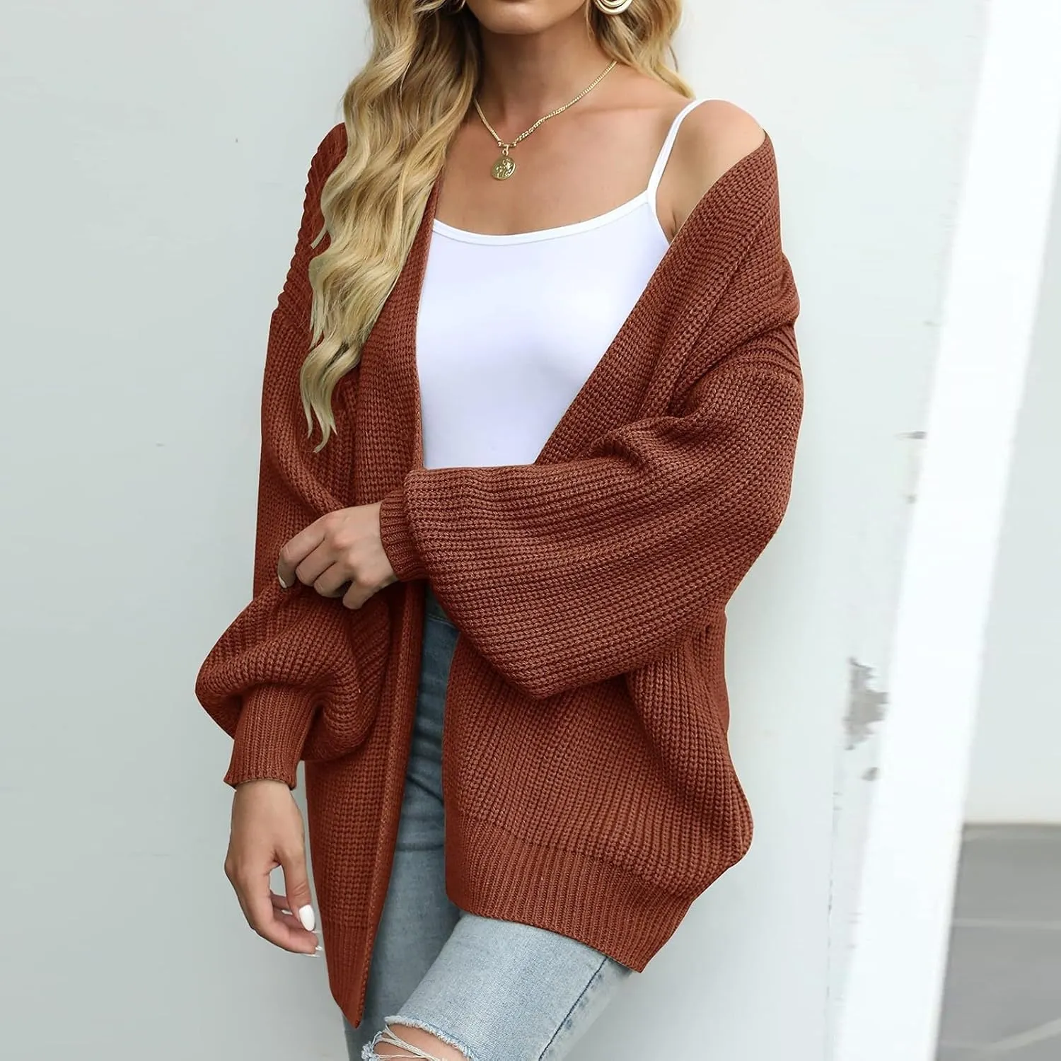 Knit Cardigan Sweaters for Women Open Front Cardigan Ladies Cute Casual Fall Outfits Knitted Sweater