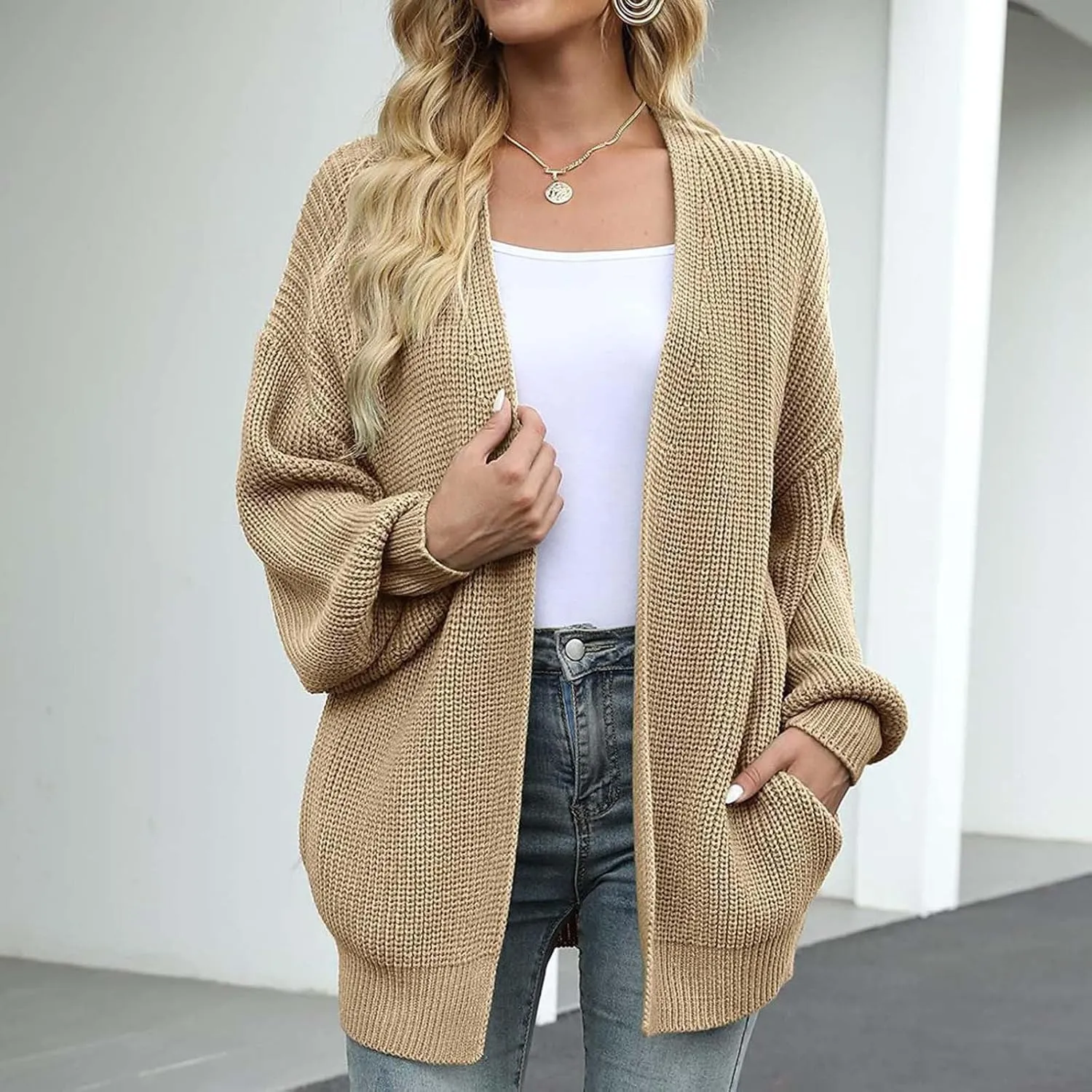 Knit Cardigan Sweaters for Women Open Front Cardigan Ladies Cute Casual Fall Outfits Knitted Sweater