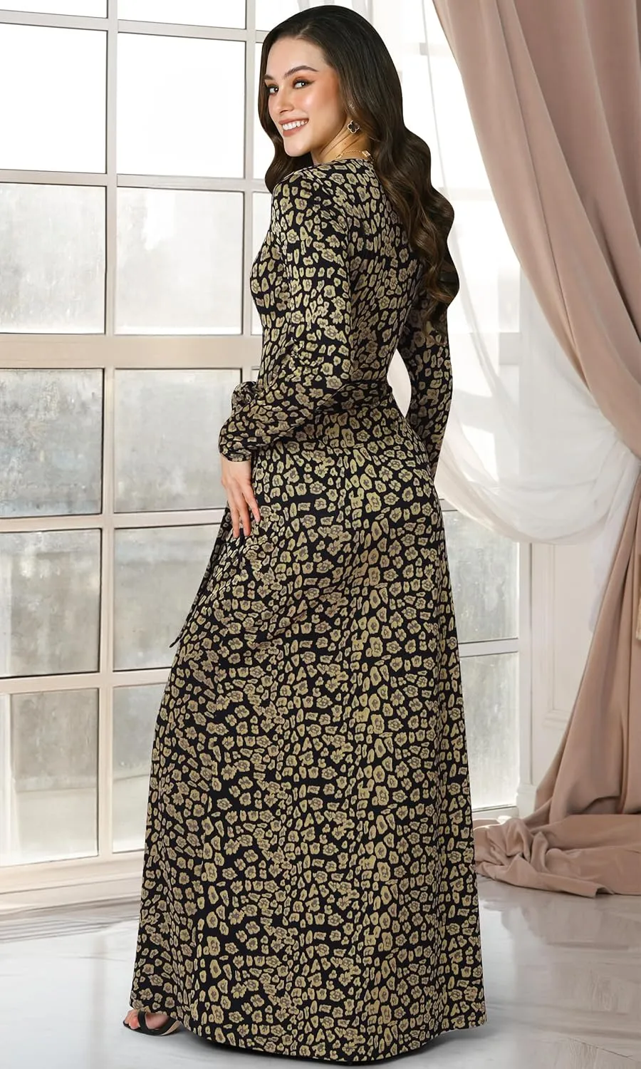 KOH KOH Womens Long Sleeve V-Neck High Slit Cocktail Evening Gown Maxi Dress