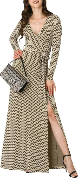 KOH KOH Womens Long Sleeve V-Neck High Slit Cocktail Evening Gown Maxi Dress