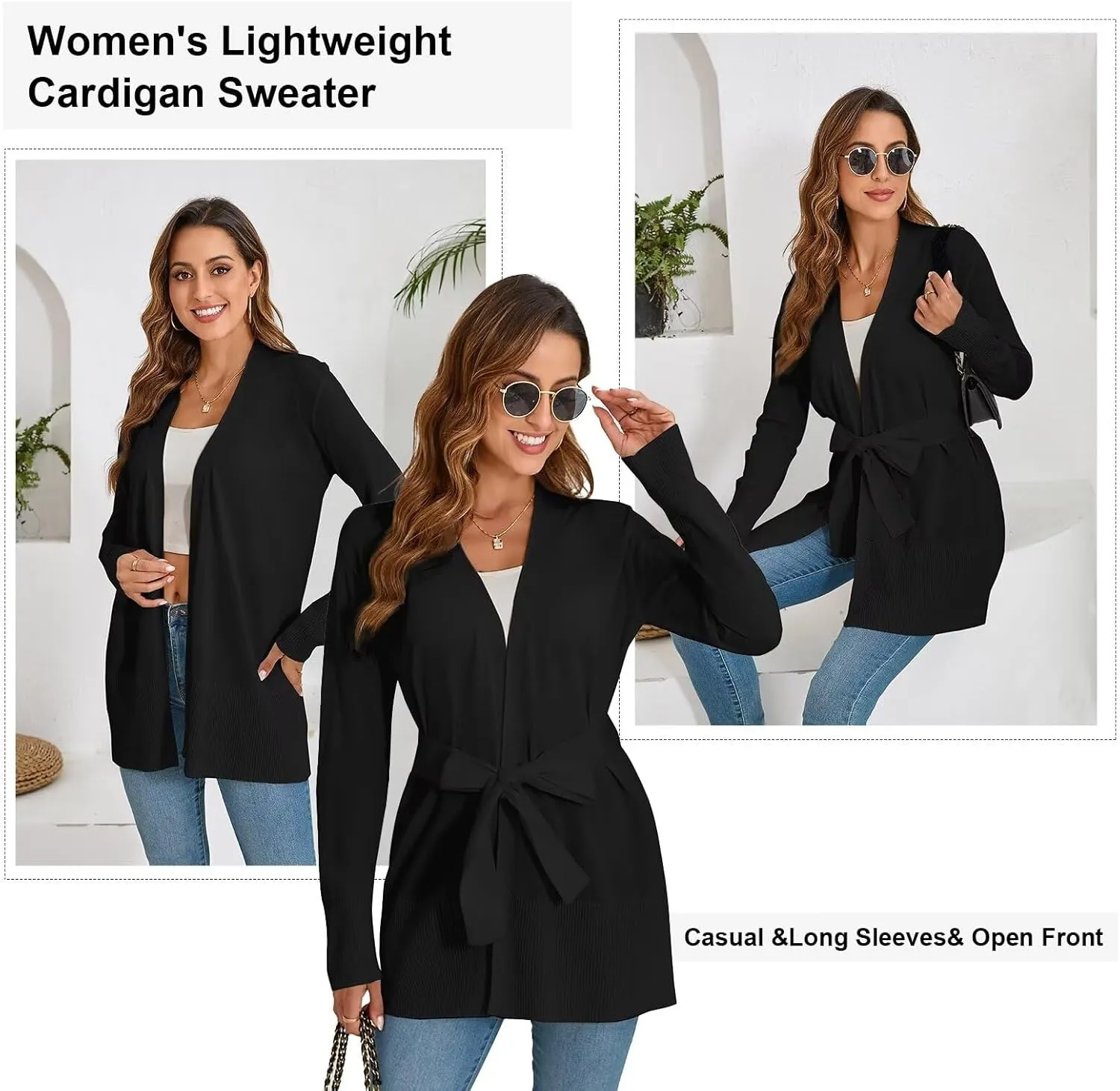 Lightweight Cardigans Sweater for Women Loose Casual Long Sleeve Open Front Breathable Cardigans
