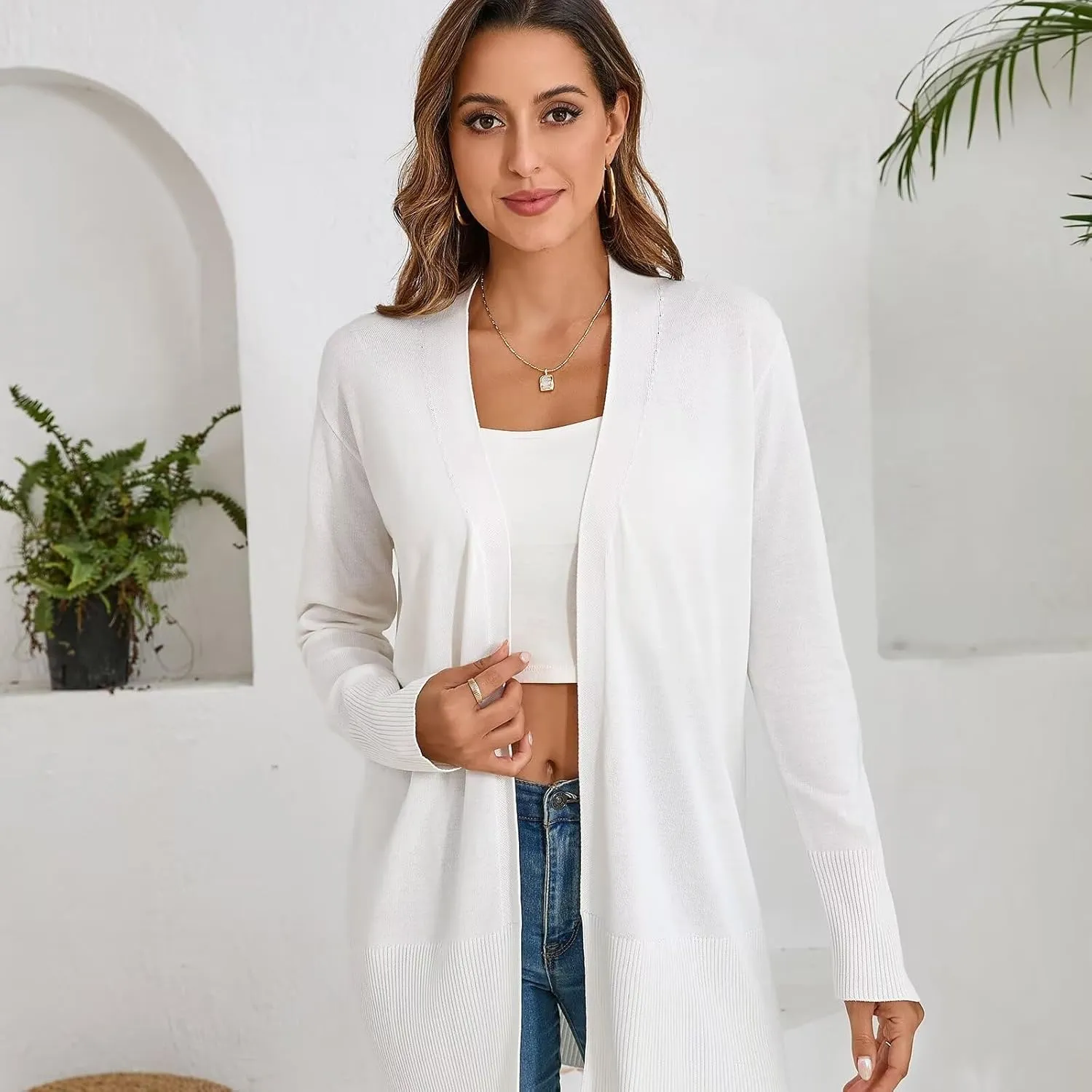 Lightweight Cardigans Sweater for Women Loose Casual Long Sleeve Open Front Breathable Cardigans