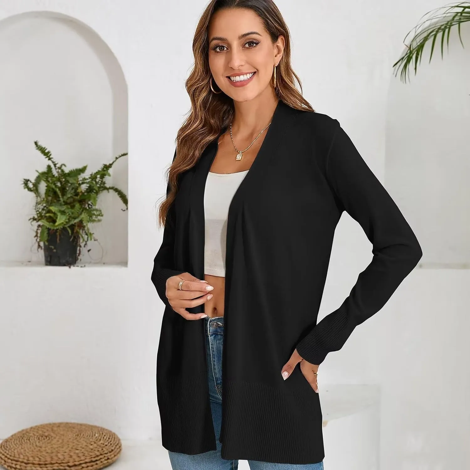 Lightweight Cardigans Sweater for Women Loose Casual Long Sleeve Open Front Breathable Cardigans