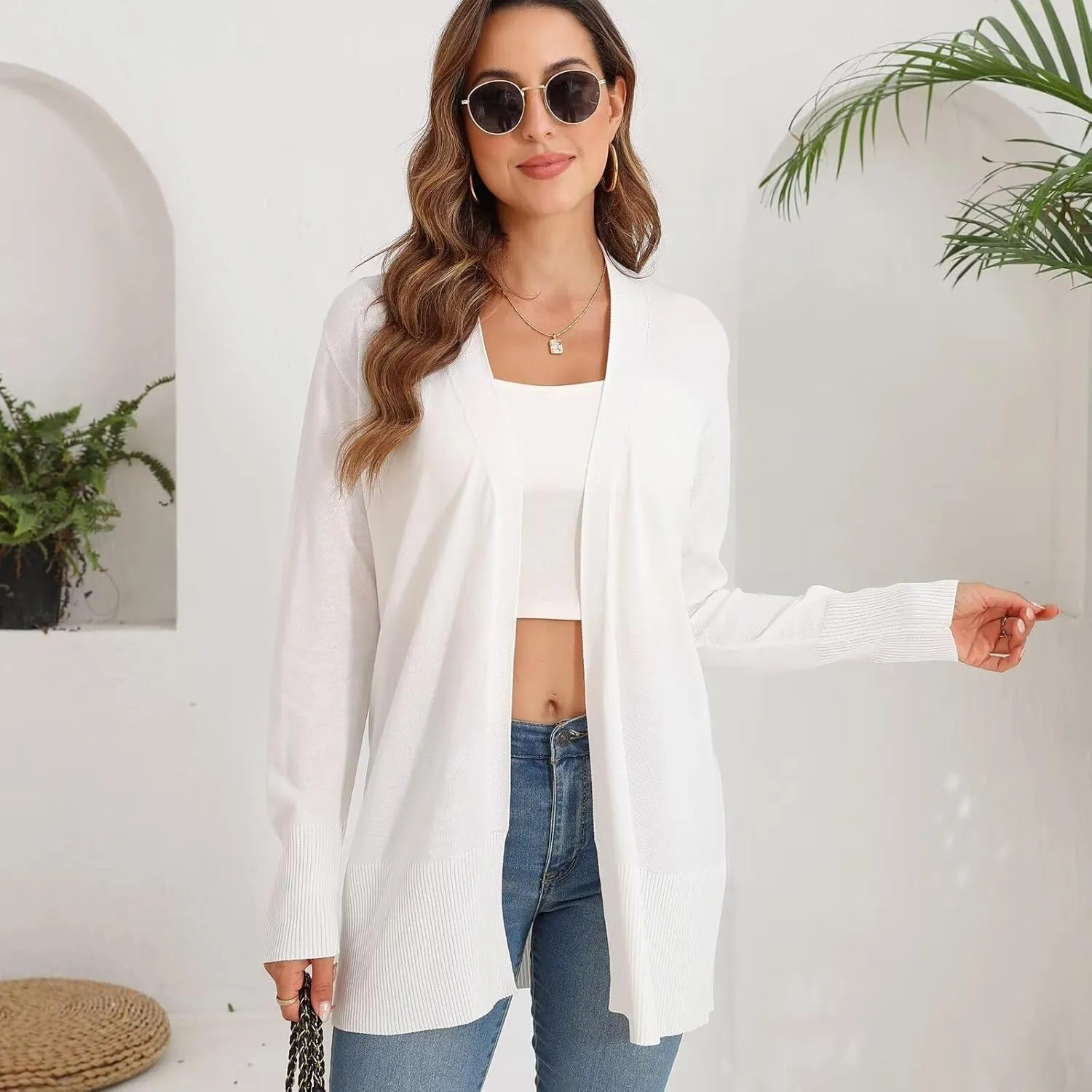 Lightweight Cardigans Sweater for Women Loose Casual Long Sleeve Open Front Breathable Cardigans