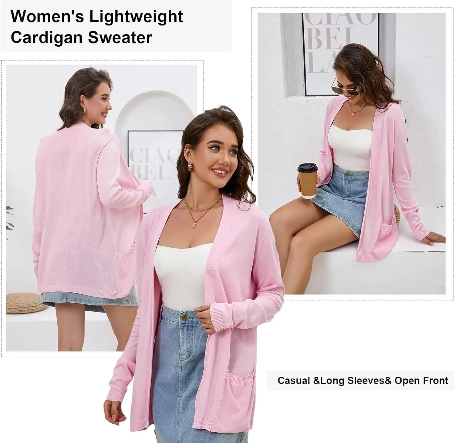 Lightweight Cardigans Sweater for Women Loose Casual Long Sleeve Open Front Breathable Cardigans