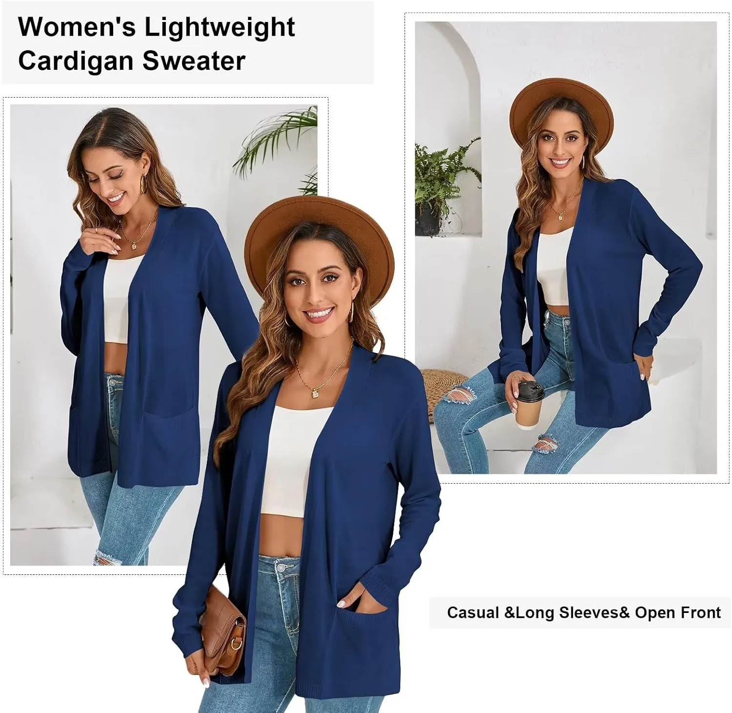 Lightweight Cardigans Sweater for Women Loose Casual Long Sleeve Open Front Breathable Cardigans