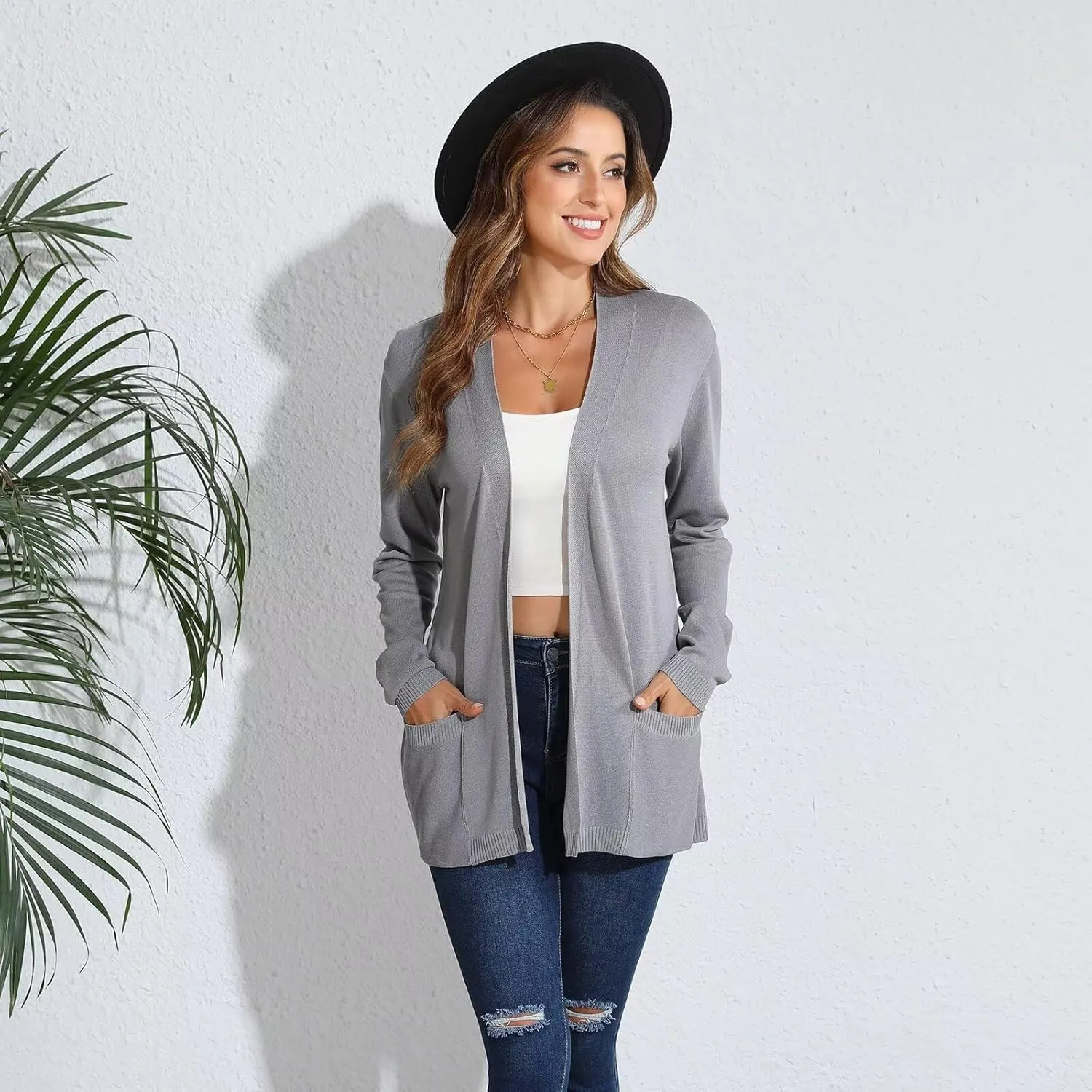 Lightweight Cardigans Sweater for Women Loose Casual Long Sleeve Open Front Breathable Cardigans