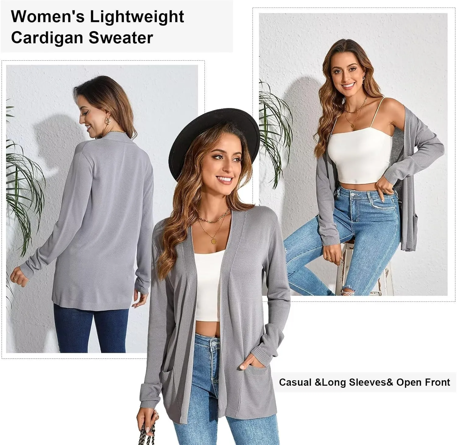Lightweight Cardigans Sweater for Women Loose Casual Long Sleeve Open Front Breathable Cardigans