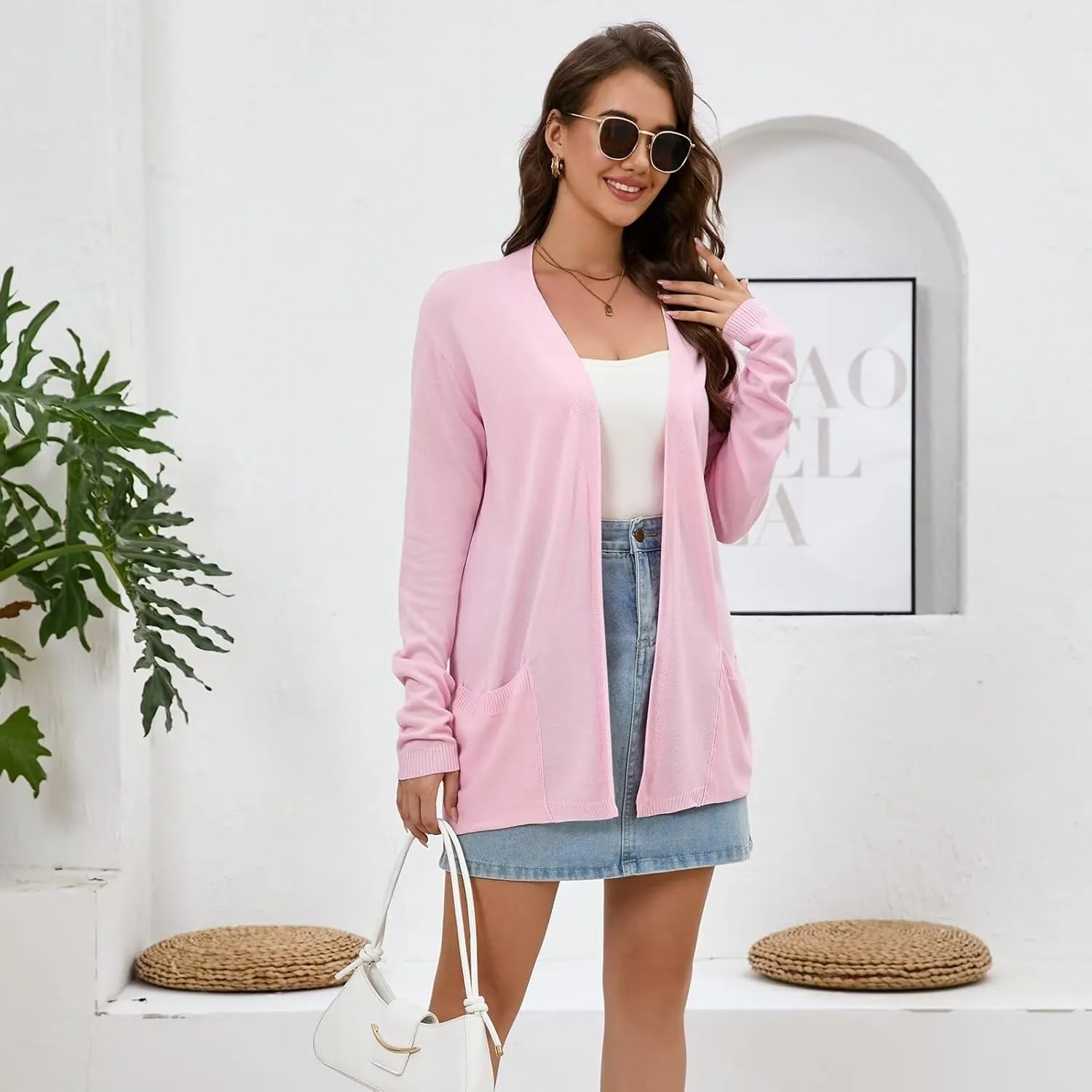 Lightweight Cardigans Sweater for Women Loose Casual Long Sleeve Open Front Breathable Cardigans
