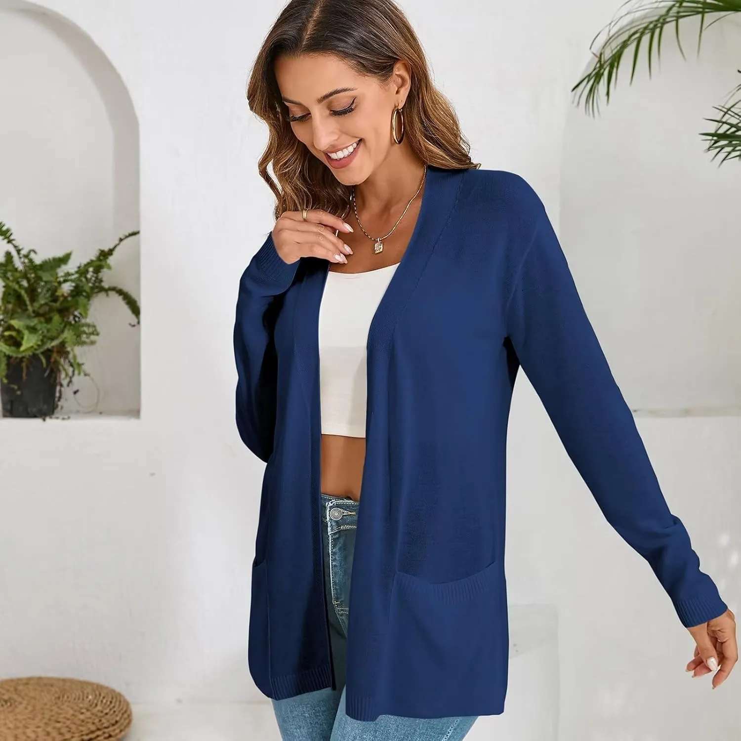 Lightweight Cardigans Sweater for Women Loose Casual Long Sleeve Open Front Breathable Cardigans