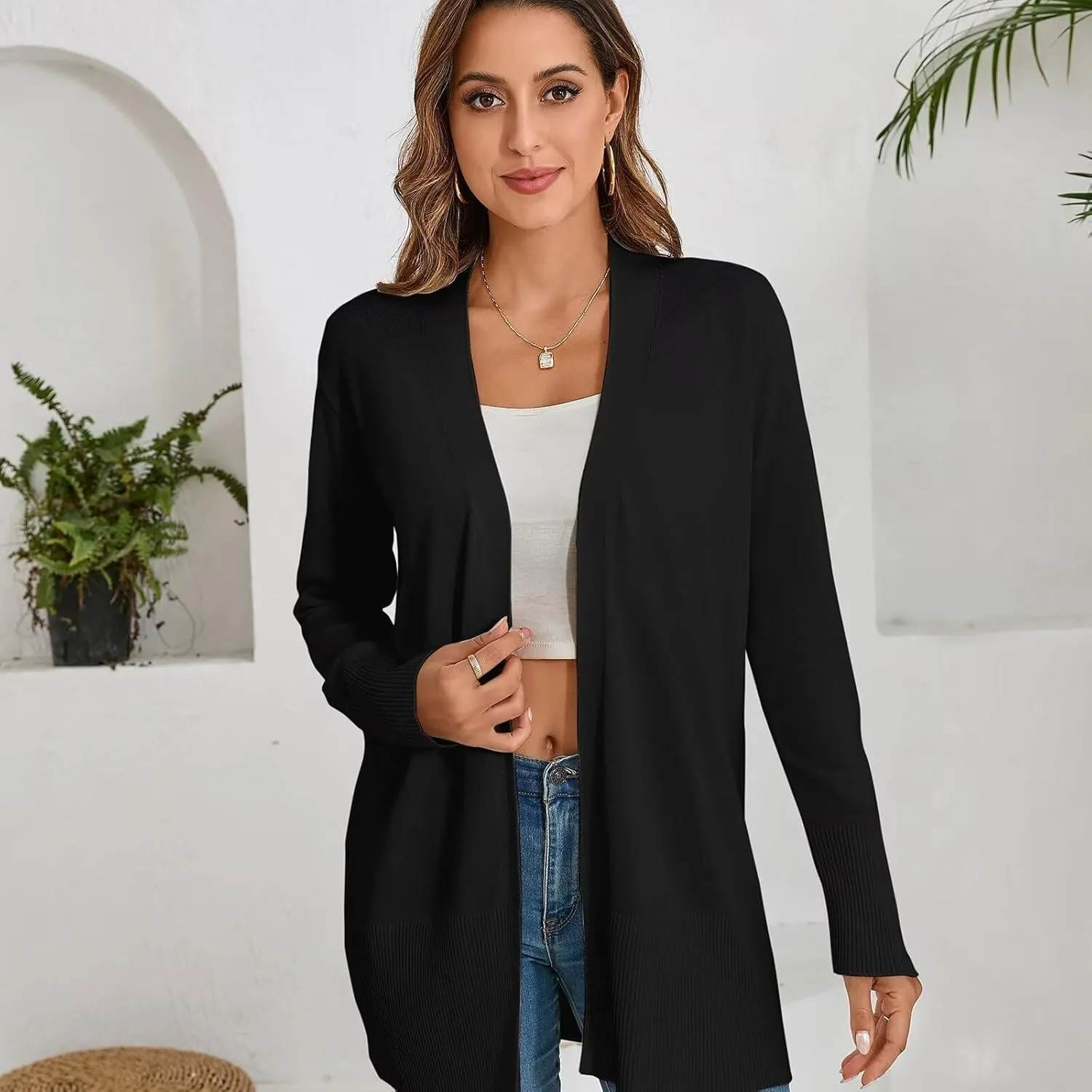 Lightweight Cardigans Sweater for Women Loose Casual Long Sleeve Open Front Breathable Cardigans