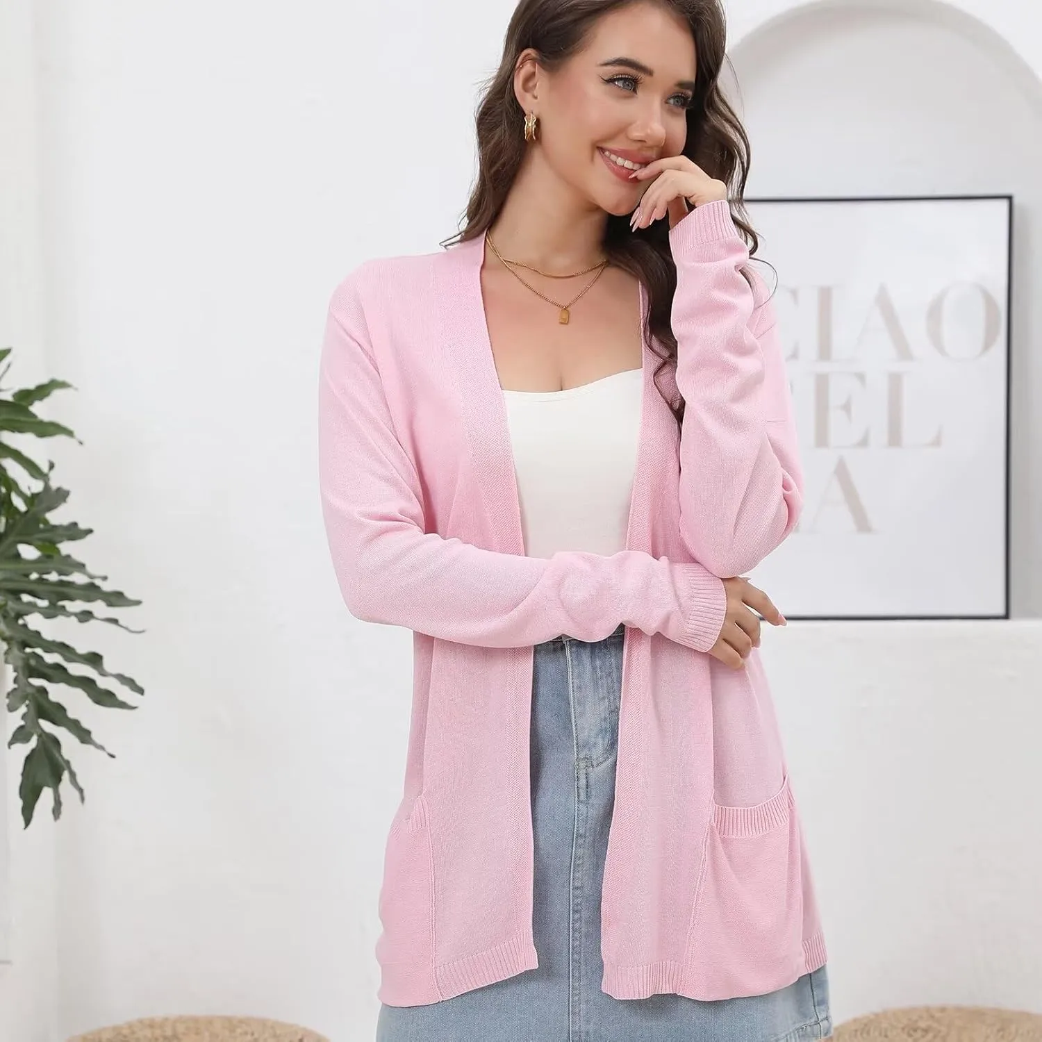 Lightweight Cardigans Sweater for Women Loose Casual Long Sleeve Open Front Breathable Cardigans