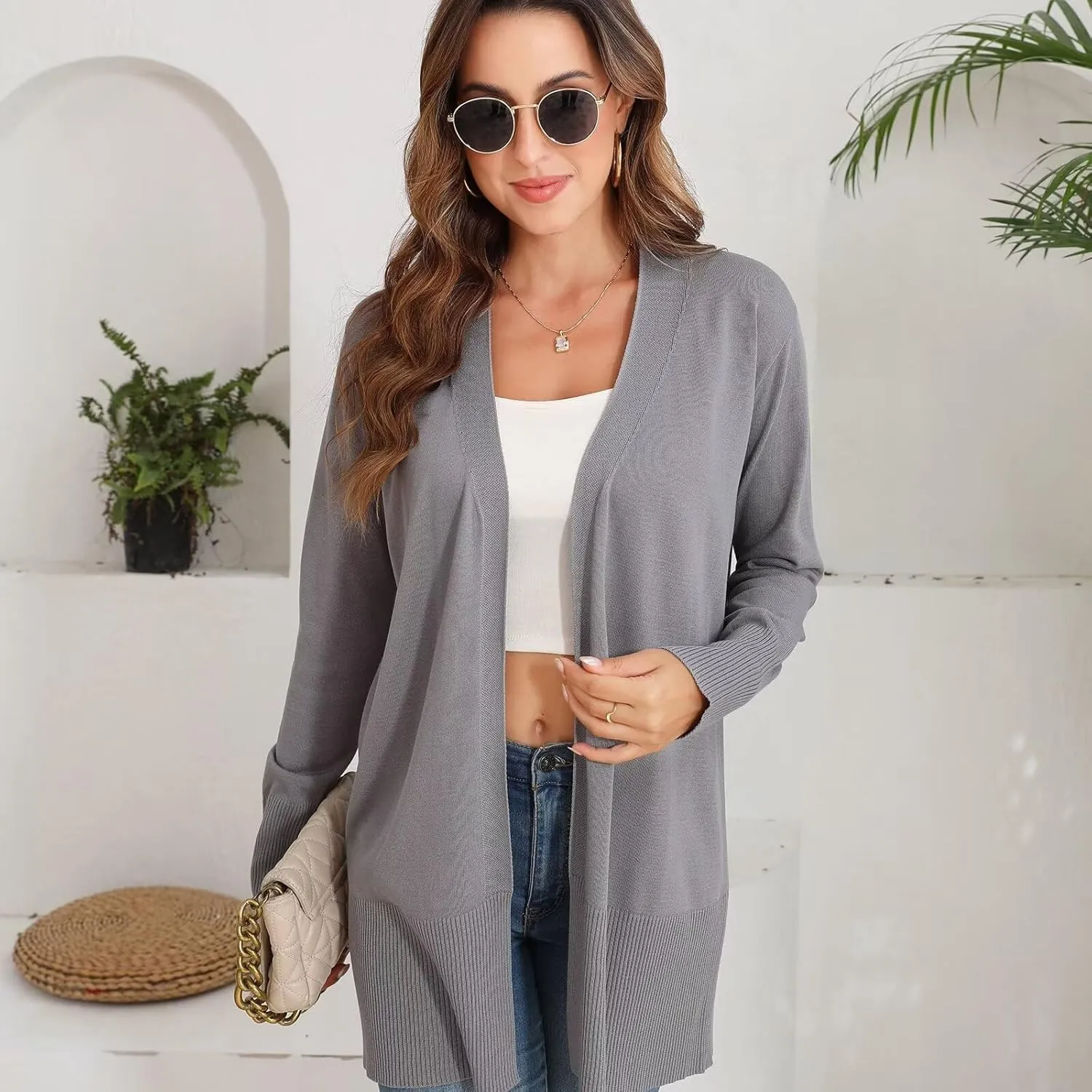 Lightweight Cardigans Sweater for Women Loose Casual Long Sleeve Open Front Breathable Cardigans