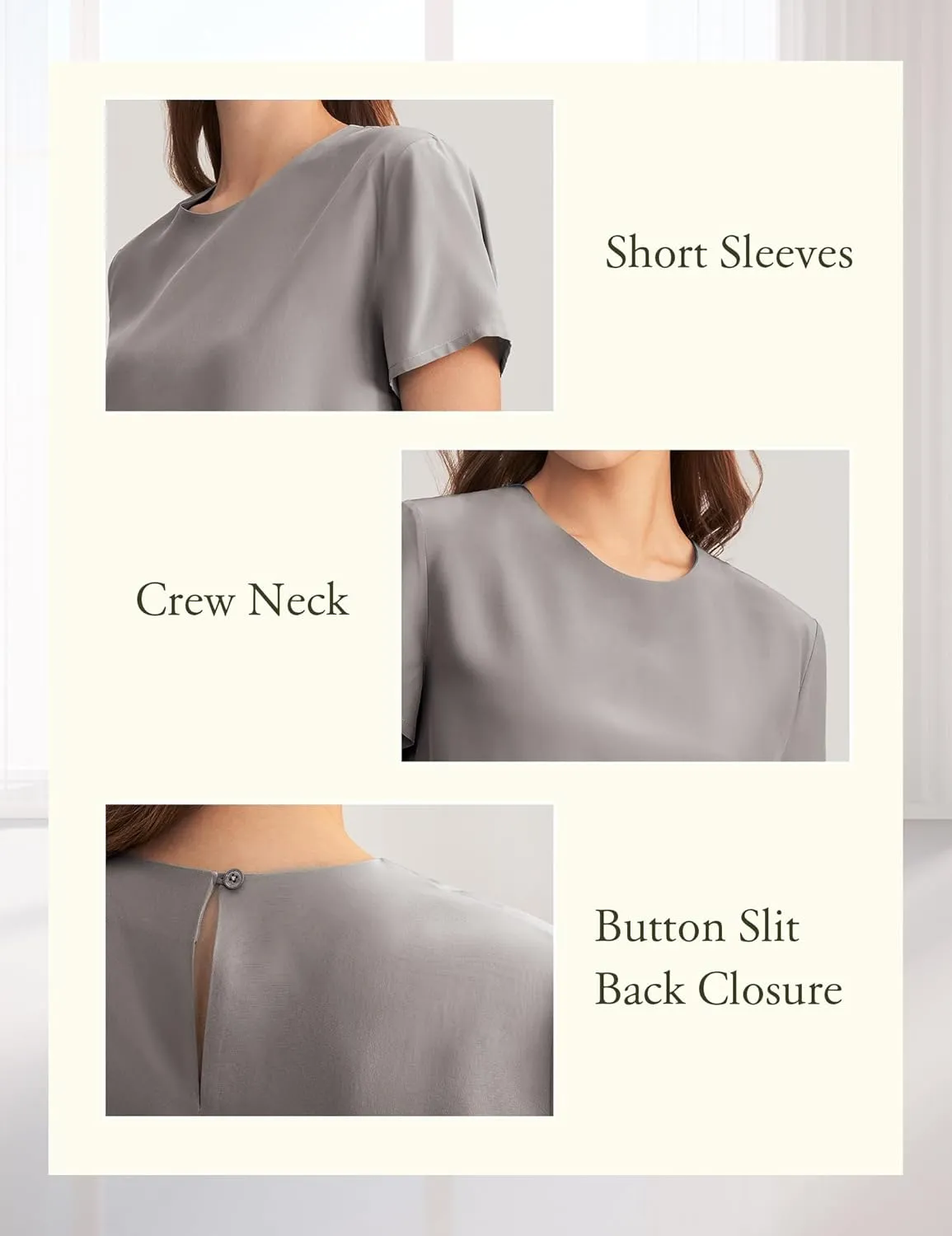 LilySilk Silk Blouses for Women Short Sleeve 100 Pure Mulberry 22 Momme Ladies Silk Tops Button Slit Back Closure