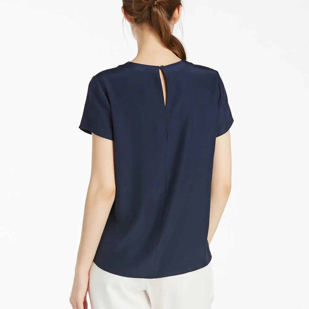 LilySilk Silk Blouses for Women Short Sleeve 100 Pure Mulberry 22 Momme Ladies Silk Tops Button Slit Back Closure