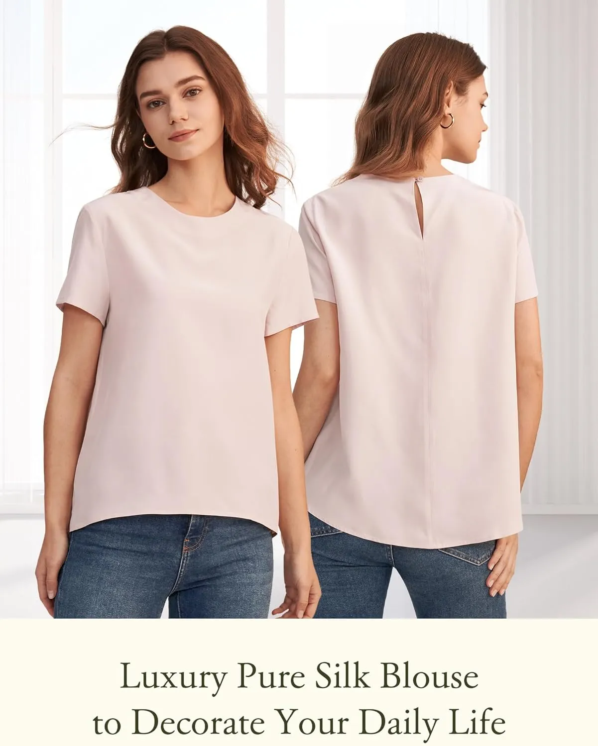 LilySilk Silk Blouses for Women Short Sleeve 100 Pure Mulberry 22 Momme Ladies Silk Tops Button Slit Back Closure