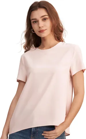 LilySilk Silk Blouses for Women Short Sleeve 100 Pure Mulberry 22 Momme Ladies Silk Tops Button Slit Back Closure