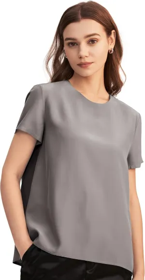 LilySilk Silk Blouses for Women Short Sleeve 100 Pure Mulberry 22 Momme Ladies Silk Tops Button Slit Back Closure