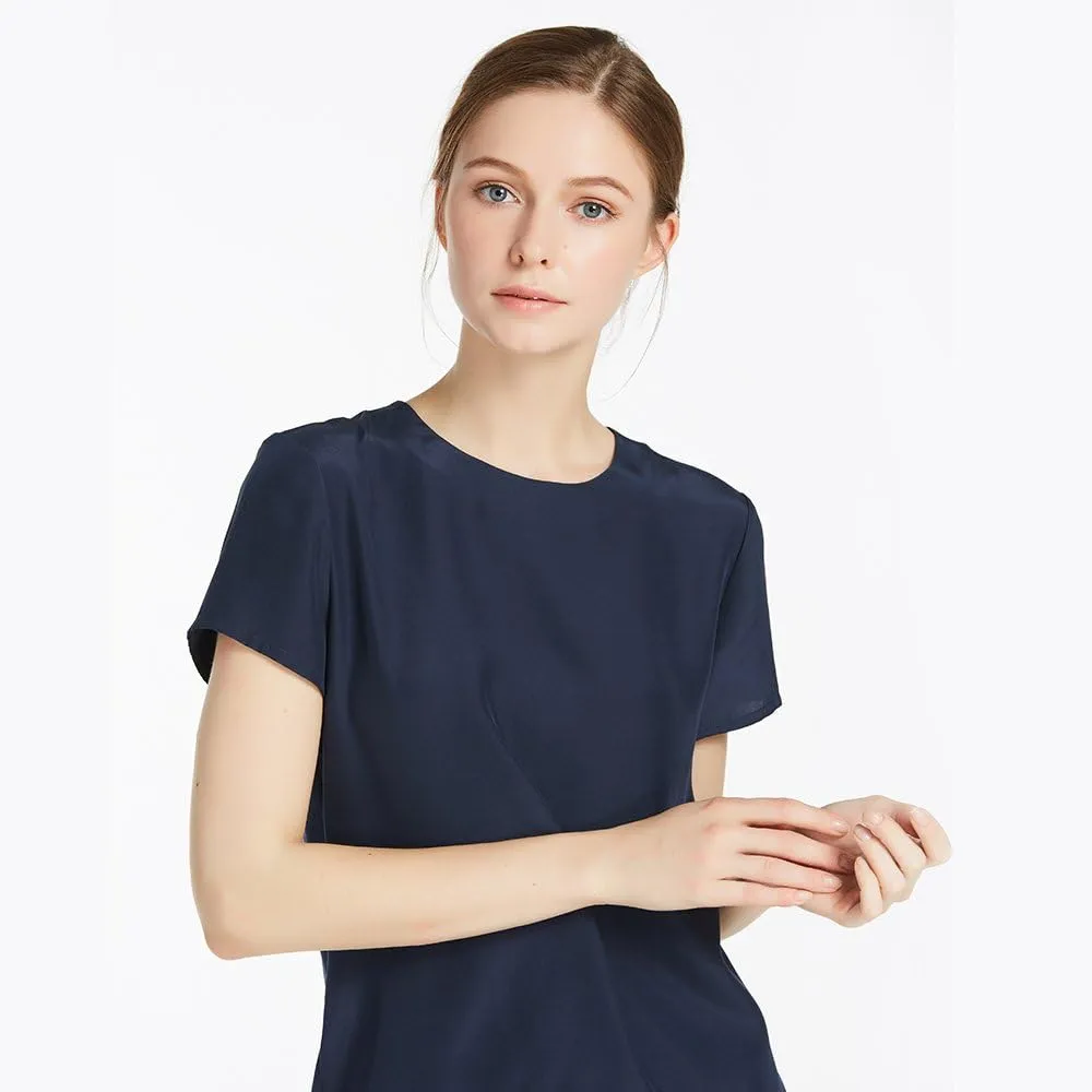 LilySilk Silk Blouses for Women Short Sleeve 100 Pure Mulberry 22 Momme Ladies Silk Tops Button Slit Back Closure