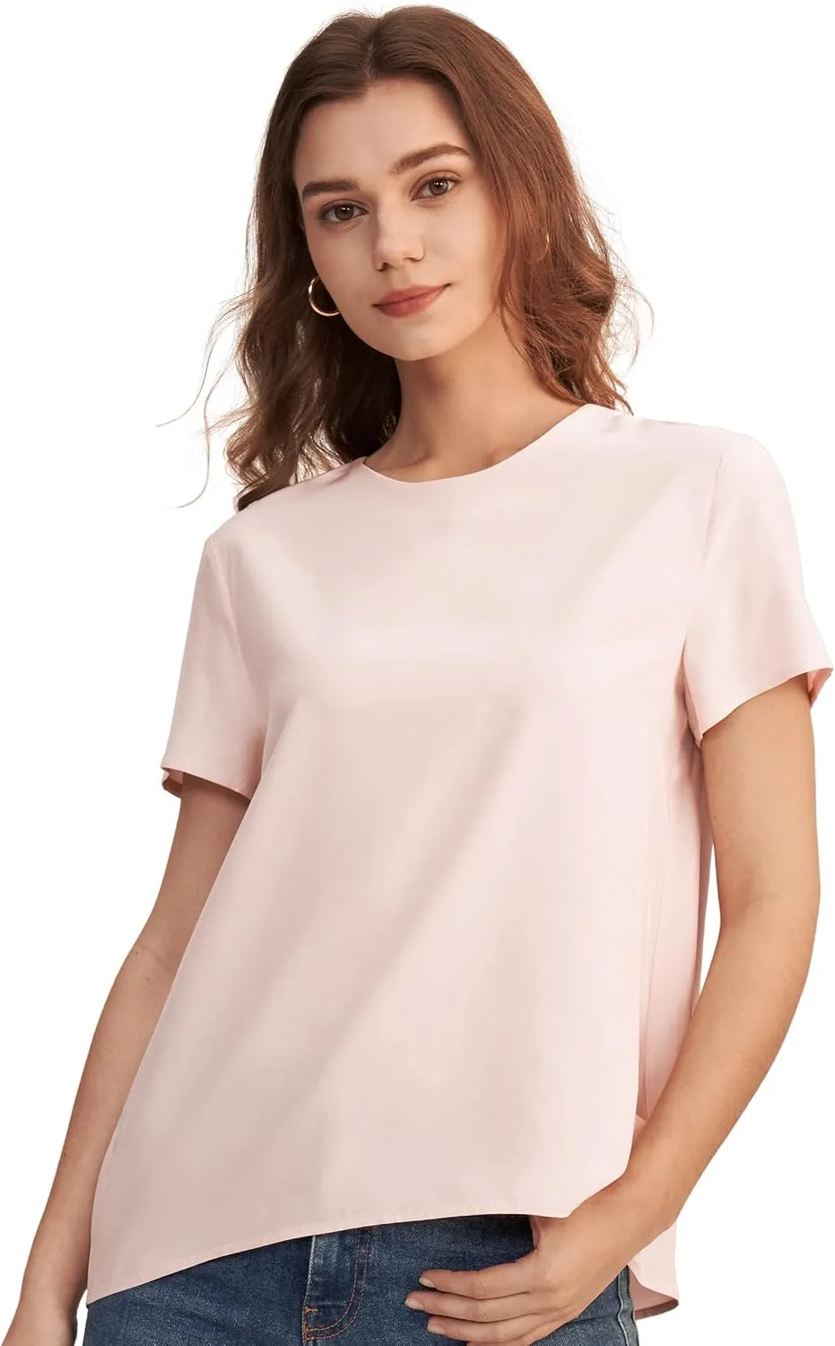 LilySilk Silk Blouses for Women Short Sleeve 100 Pure Mulberry 22 Momme Ladies Silk Tops Button Slit Back Closure
