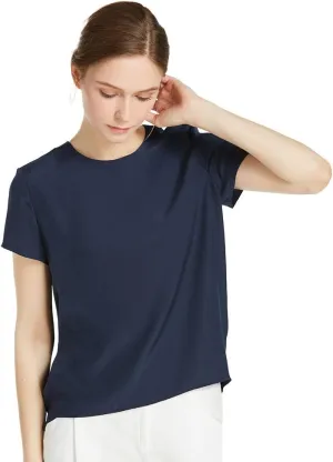 LilySilk Silk Blouses for Women Short Sleeve 100 Pure Mulberry 22 Momme Ladies Silk Tops Button Slit Back Closure