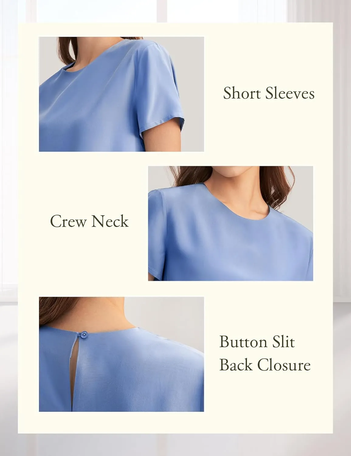 LilySilk Silk Blouses for Women Short Sleeve 100 Pure Mulberry 22 Momme Ladies Silk Tops Button Slit Back Closure