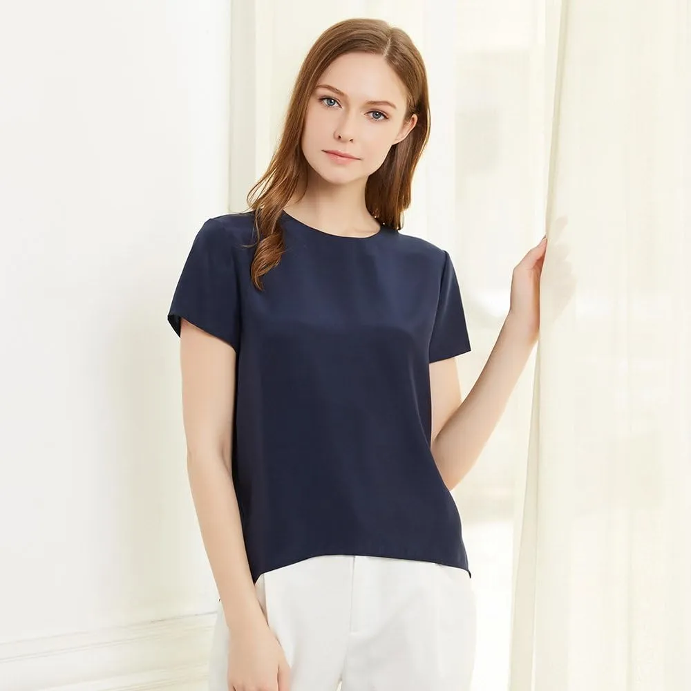 LilySilk Silk Blouses for Women Short Sleeve 100 Pure Mulberry 22 Momme Ladies Silk Tops Button Slit Back Closure