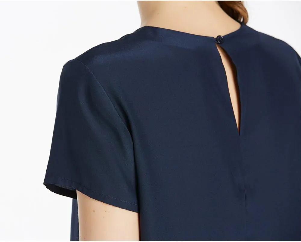 LilySilk Silk Blouses for Women Short Sleeve 100 Pure Mulberry 22 Momme Ladies Silk Tops Button Slit Back Closure