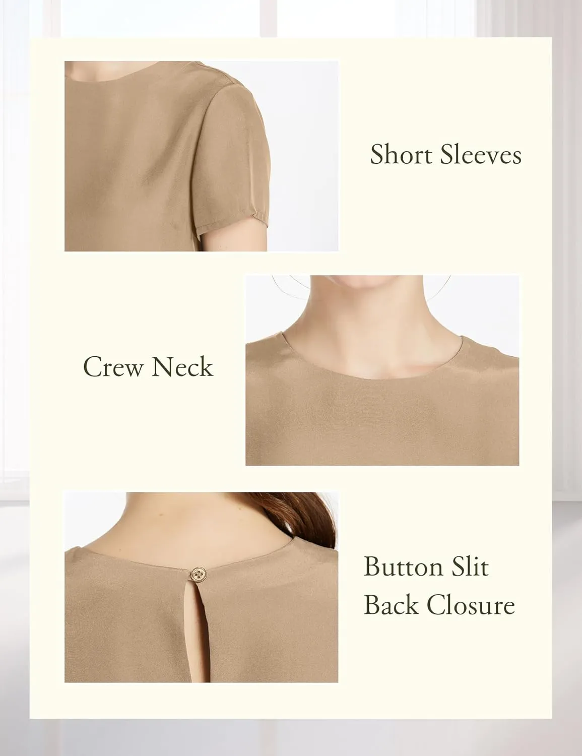 LilySilk Silk Blouses for Women Short Sleeve 100 Pure Mulberry 22 Momme Ladies Silk Tops Button Slit Back Closure