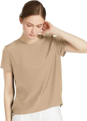 LilySilk Silk Blouses for Women Short Sleeve 100 Pure Mulberry 22 Momme Ladies Silk Tops Button Slit Back Closure