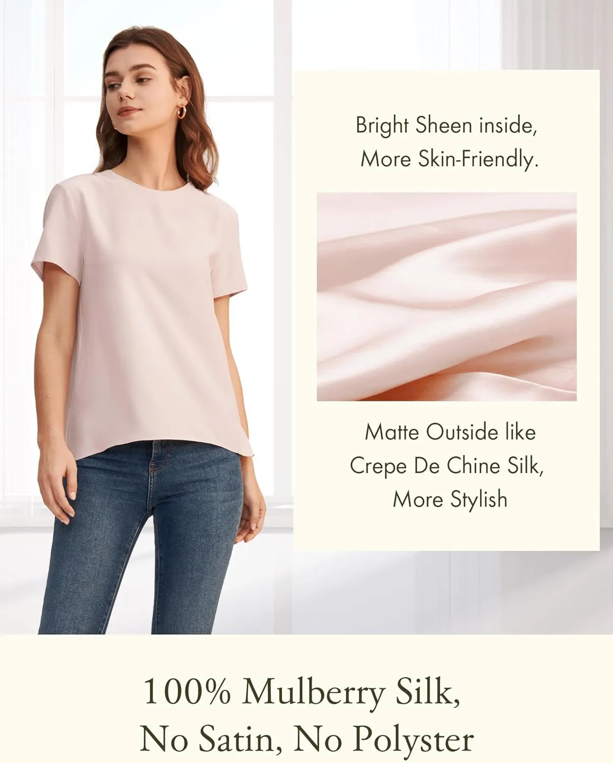 LilySilk Silk Blouses for Women Short Sleeve 100 Pure Mulberry 22 Momme Ladies Silk Tops Button Slit Back Closure