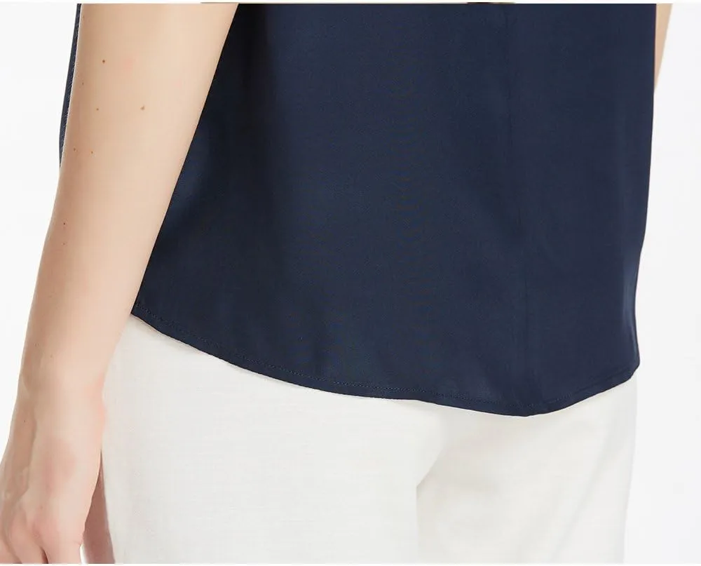 LilySilk Silk Blouses for Women Short Sleeve 100 Pure Mulberry 22 Momme Ladies Silk Tops Button Slit Back Closure